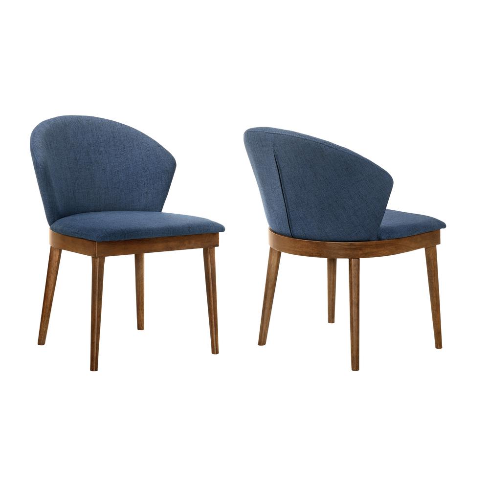 Juno Blue Fabric and Walnut Wood Dining Side Chairs - Set of 2. Picture 1