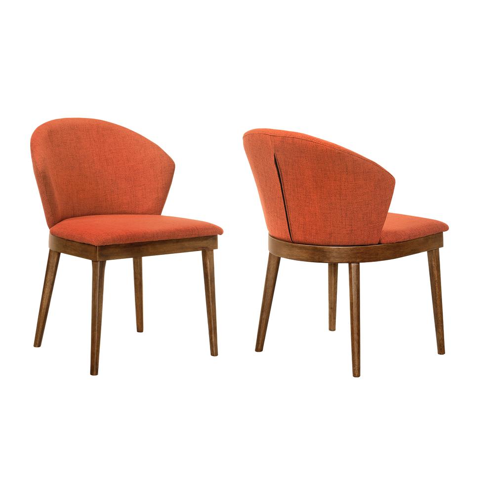 Juno Orange Fabric and Walnut Wood Dining Side Chairs - Set of 2. The main picture.