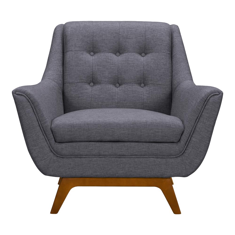 Janson Mid-Century Sofa Chair in Champagne Wood Finish and Dark Grey Fabric. Picture 2