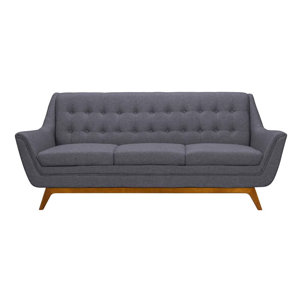 Mid-Century Sofa in Champagne Wood Finish - Dark Grey Fabric. The main picture.