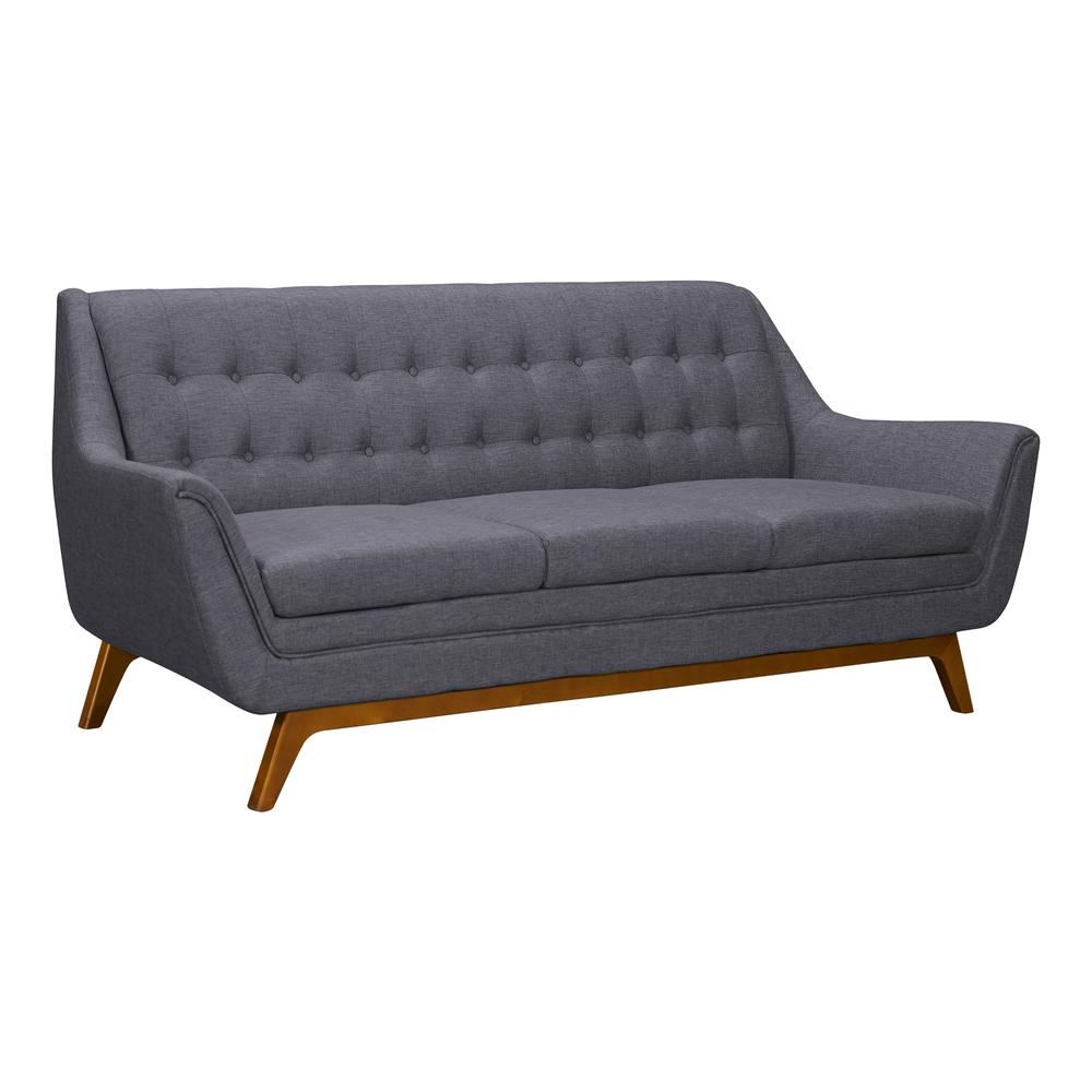 Mid-Century Sofa in Champagne Wood Finish - Dark Grey Fabric. Picture 2