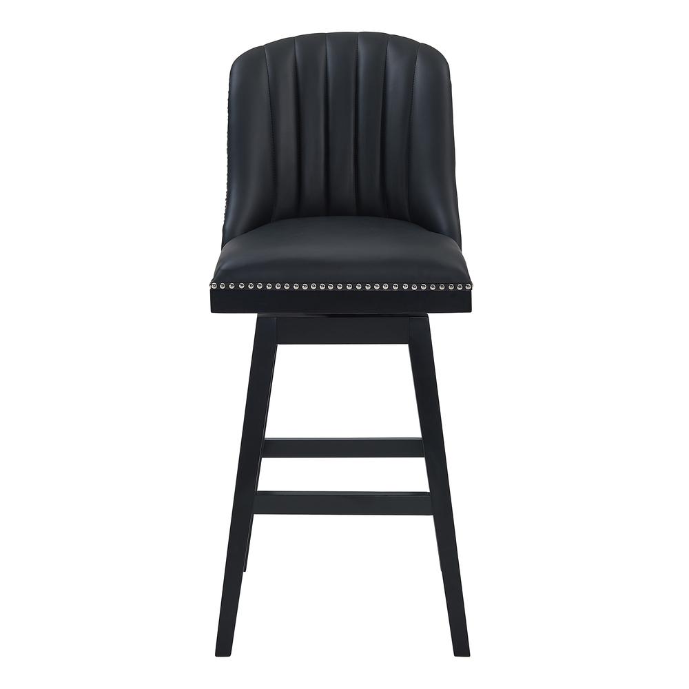 26" Counter Height Wood Swivel Barstool in Black Wood Finish with Black Faux Leather. Picture 2