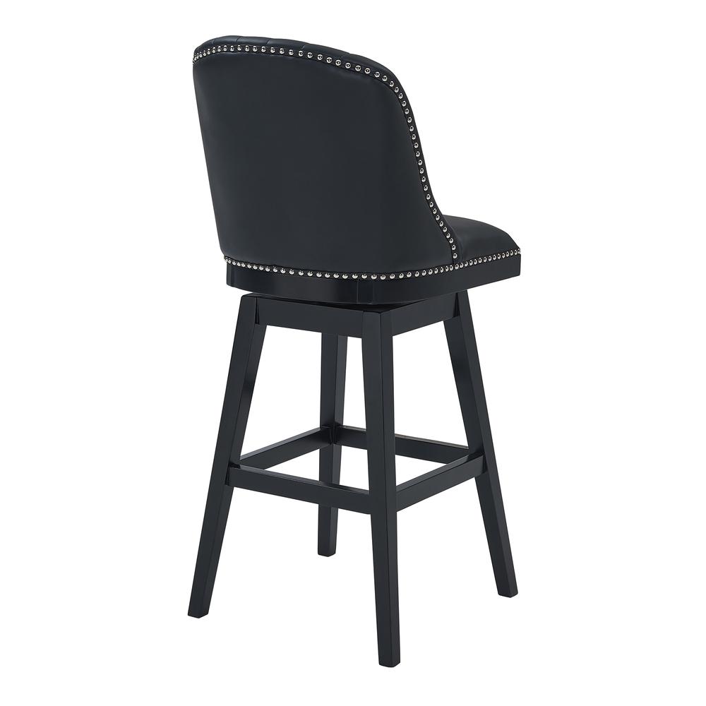 Journey 26" Counter Height Wood Swivel Barstool in Black Wood Finish with Black Faux Leather. Picture 3