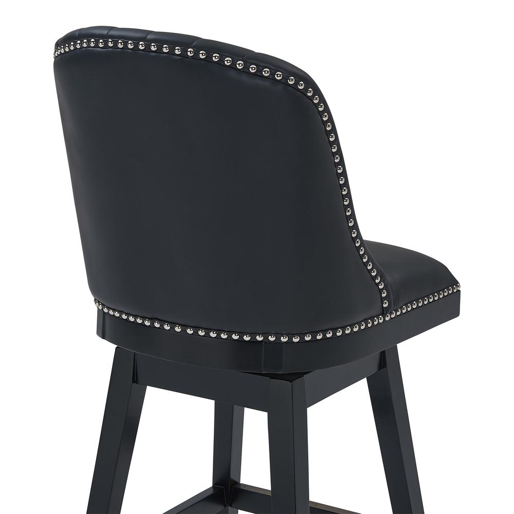 Journey 26" Counter Height Wood Swivel Barstool in Black Wood Finish with Black Faux Leather. Picture 5