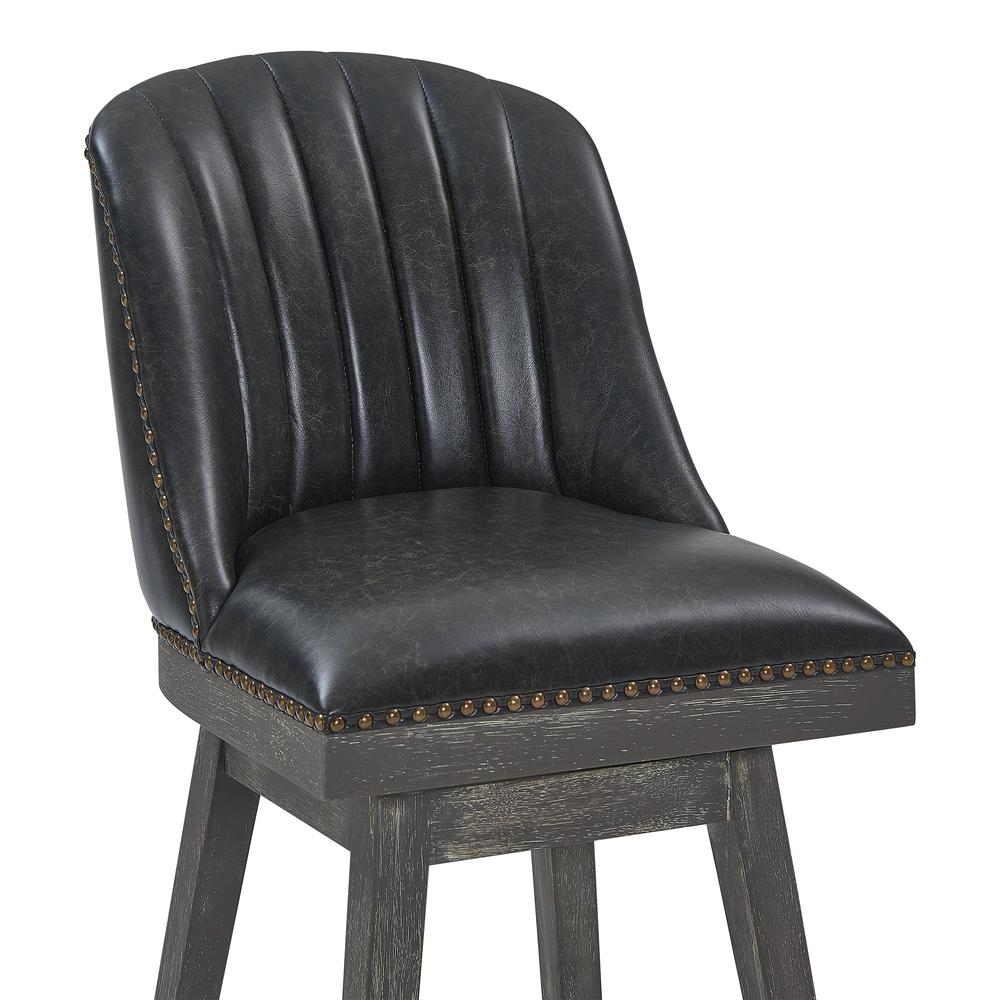 26" Counter Height Wood Swivel Barstool in American Grey Finish with Onyx Faux Leather. Picture 4