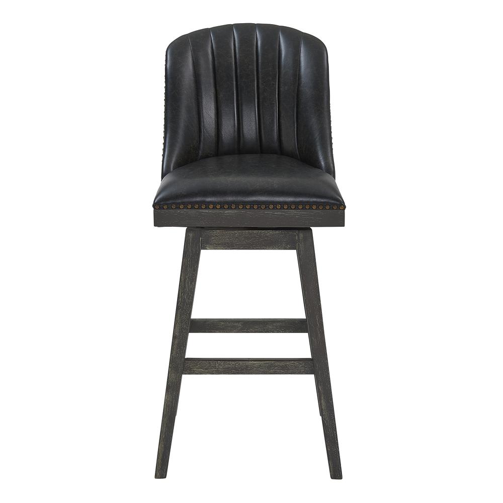 30" Bar Height Wood Swivel Barstool in American Grey Finish - Onyx Faux Leather. Picture 2