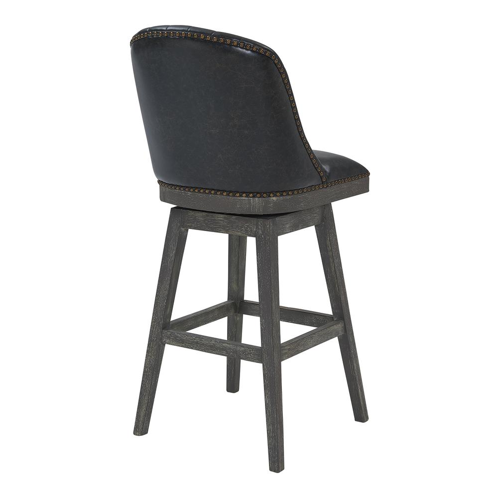 30" Bar Height Wood Swivel Barstool in American Grey Finish - Onyx Faux Leather. Picture 3