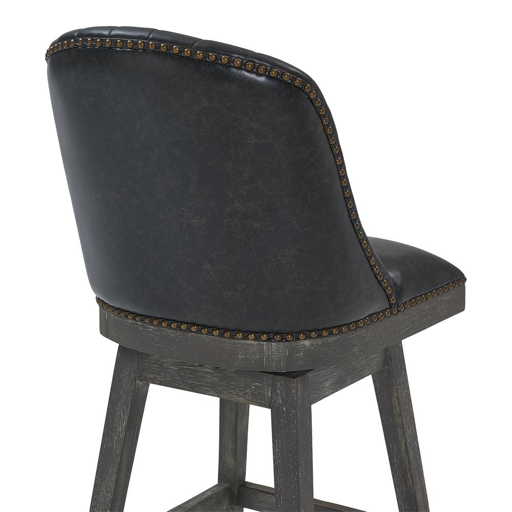30" Bar Height Wood Swivel Barstool in American Grey Finish - Onyx Faux Leather. Picture 5
