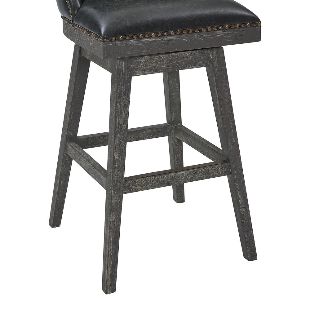 30" Bar Height Wood Swivel Barstool in American Grey Finish - Onyx Faux Leather. Picture 6