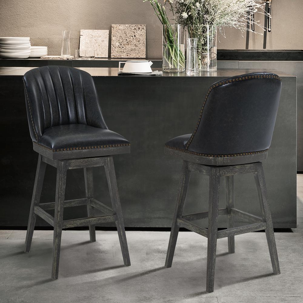 30" Bar Height Wood Swivel Barstool in American Grey Finish - Onyx Faux Leather. Picture 8