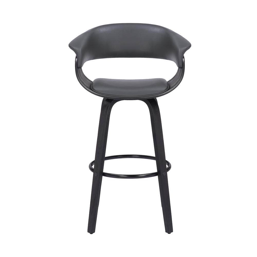 Julyssa 26" Counter Height Swivel Grey Faux Leather and Black Wood Bar Stool. Picture 2