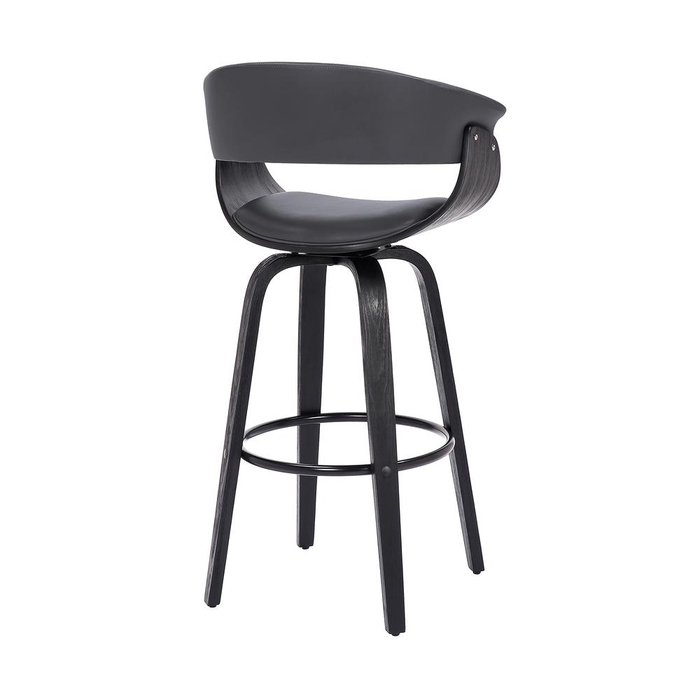 Julyssa 26" Counter Height Swivel Grey Faux Leather and Black Wood Bar Stool. Picture 4