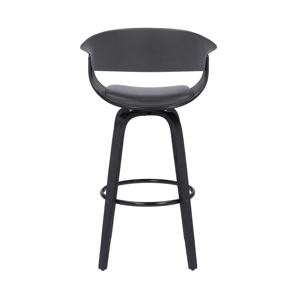 Julyssa 26" Counter Height Swivel Grey Faux Leather and Black Wood Bar Stool. Picture 5