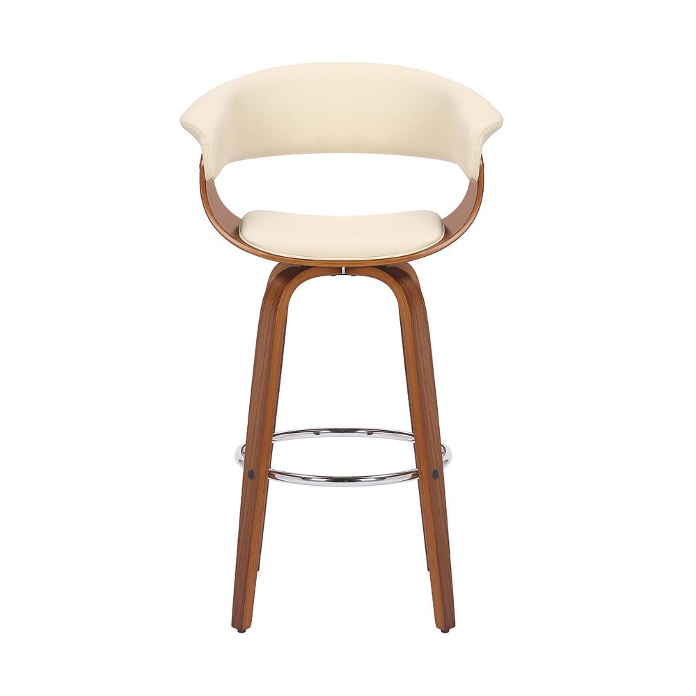 Julyssa 26" Counter Height Swivel Cream Faux Leather and Walnut Wood Bar Stool. Picture 2