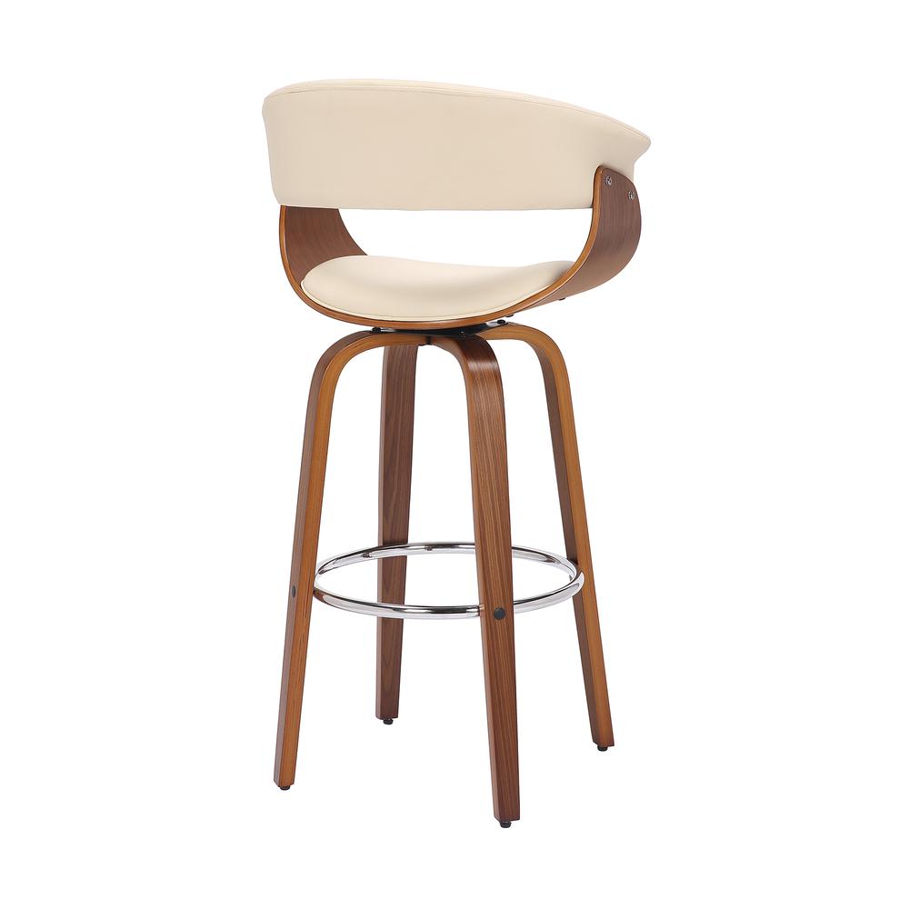 Julyssa 26" Counter Height Swivel Cream Faux Leather and Walnut Wood Bar Stool. Picture 4