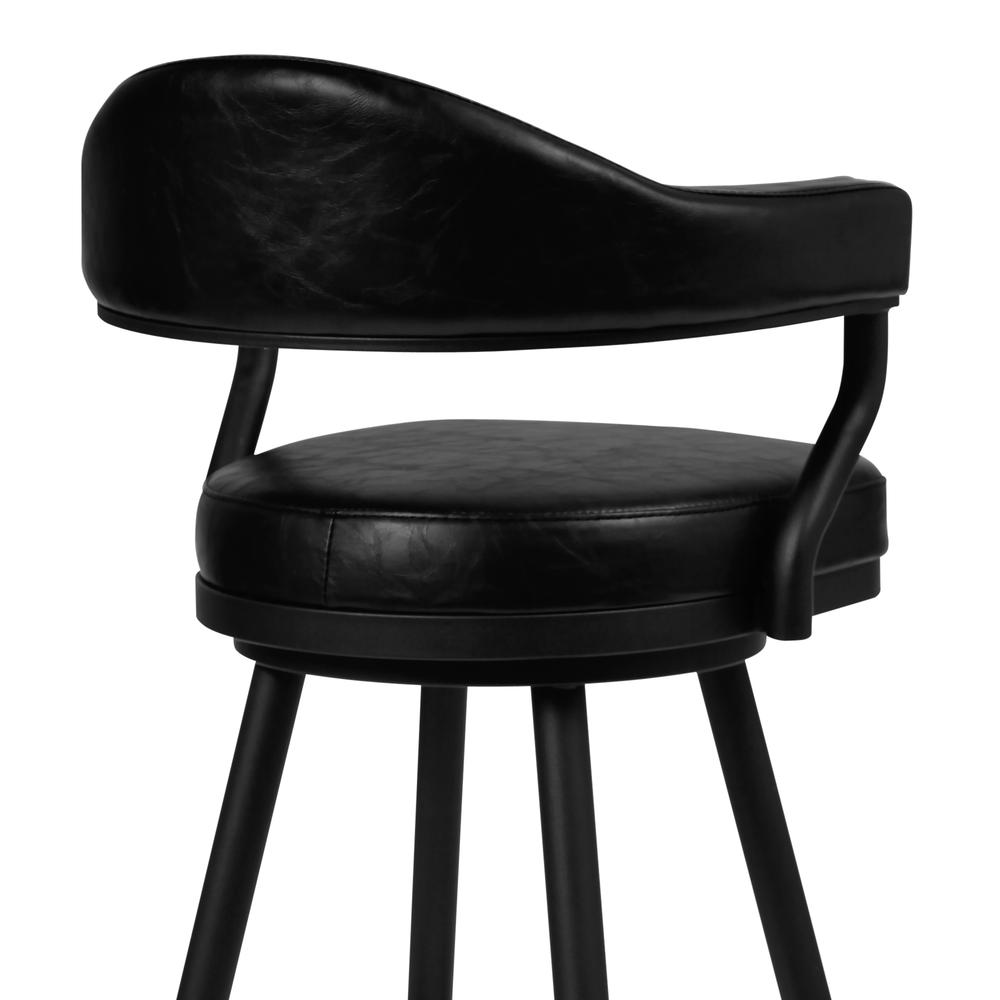 Justin 26" Counter Height Barstool in a Black Powder Coated Finish and Vintage Black Faux Leather. Picture 4