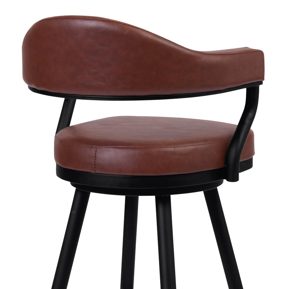 26" Counter Height Barstool in a Black Powder Coated Finish and Vintage Coffee Faux Leather. Picture 4