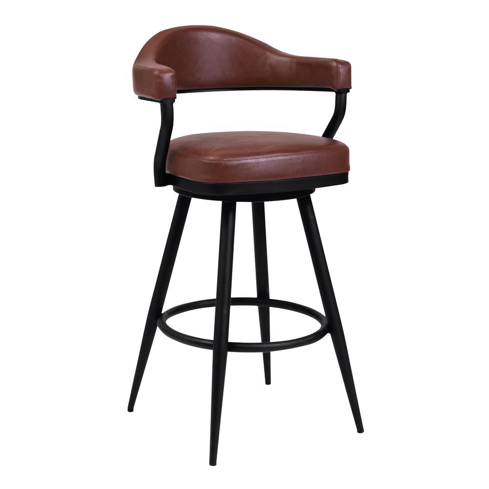 Justin 30" Bar Height Barstool in a Black Powder Coated Finish and Vintage Coffee Faux Leather. Picture 1