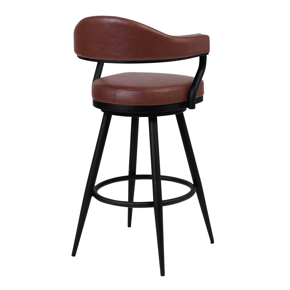 30" Bar Height Barstool in a Black Powder Coated Finish and Vintage Coffee Faux Leather. Picture 2