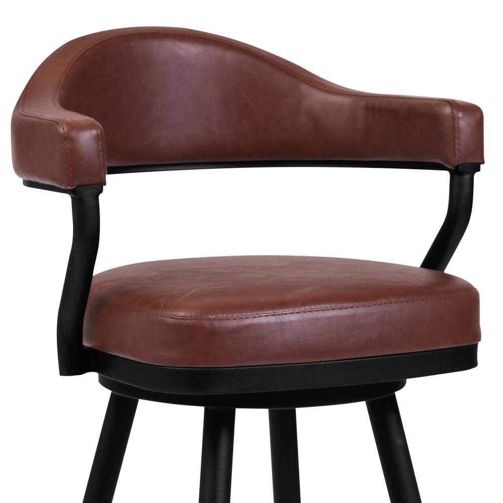 Justin 30" Bar Height Barstool in a Black Powder Coated Finish and Vintage Coffee Faux Leather. Picture 3