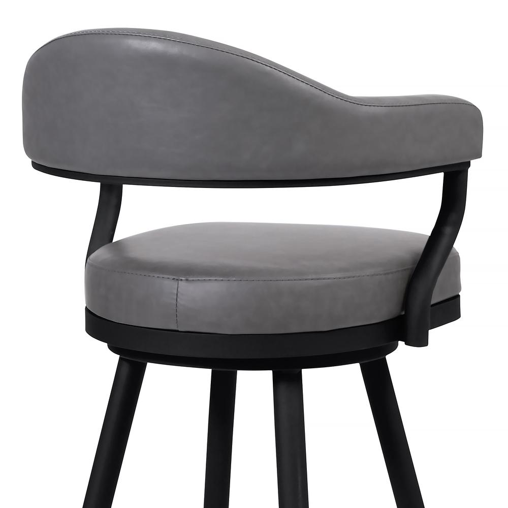 Justin 26" Counter Height Barstool in a Black Powder Coated Finish and Vintage Grey Faux Leather. Picture 4
