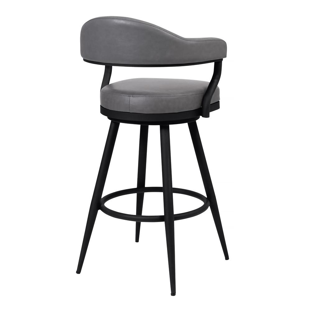 Justin 30" Bar Height Barstool in a Black Powder Coated Finish and Vintage Grey Faux Leather. Picture 2