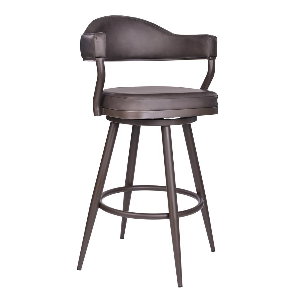 26" Counter Height Barstool in Brown Powder Coated Finish and Vintage Brown Faux Leather. Picture 1