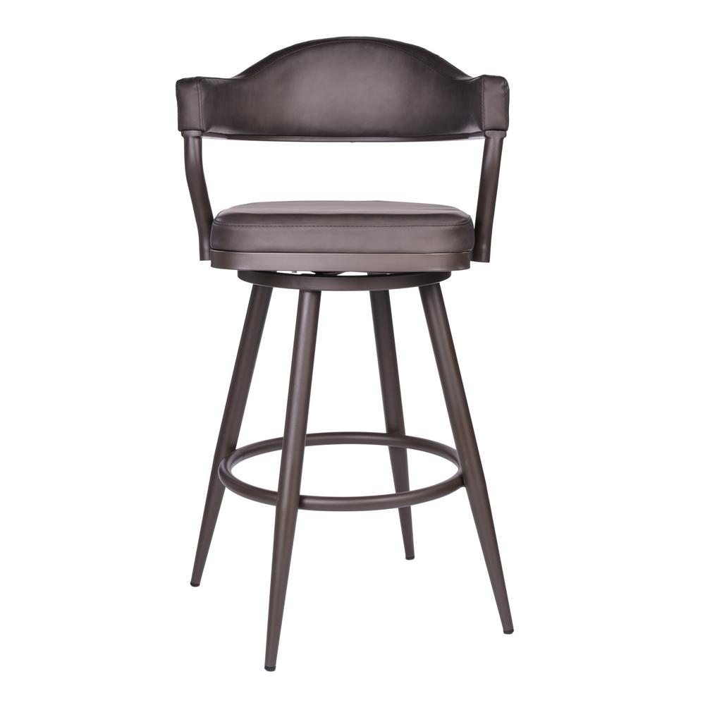 Armen Living Justin 30" Bar Height Barstool in Brown Powder Coated Finish and Vintage Brown Faux Leather. Picture 2