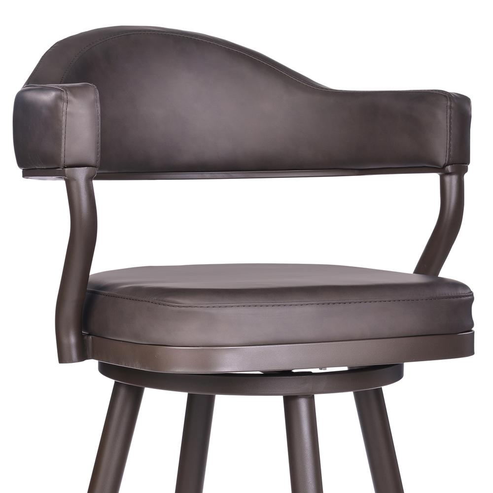 Armen Living Justin 30" Bar Height Barstool in Brown Powder Coated Finish and Vintage Brown Faux Leather. Picture 4