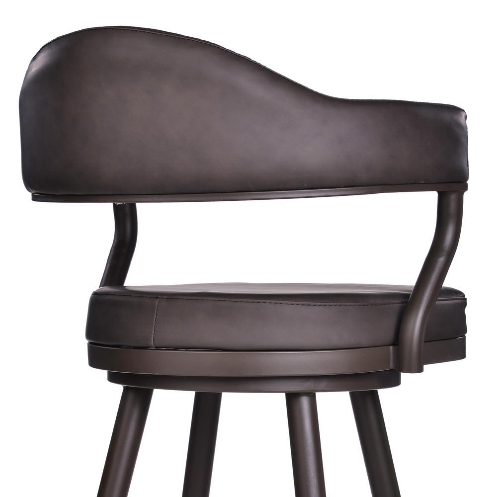 Armen Living Justin 30" Bar Height Barstool in Brown Powder Coated Finish and Vintage Brown Faux Leather. Picture 5