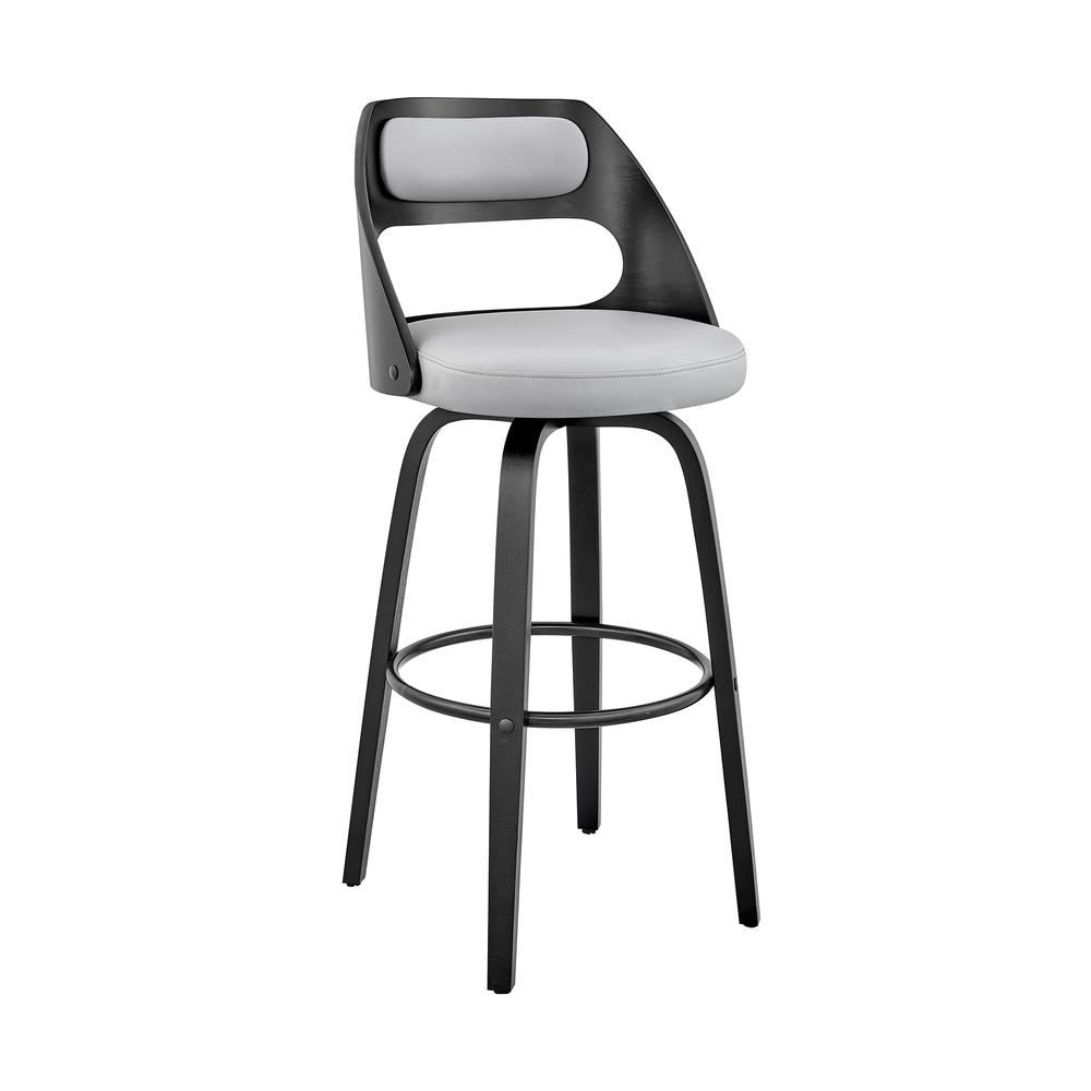Julius 26" Gray Faux Leather and Black Wood Bar Stool. Picture 1