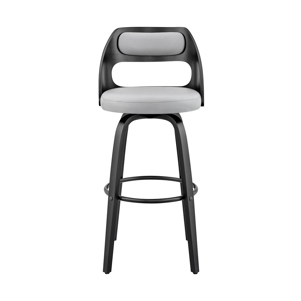 Julius 26" Gray Faux Leather and Black Wood Bar Stool. Picture 2