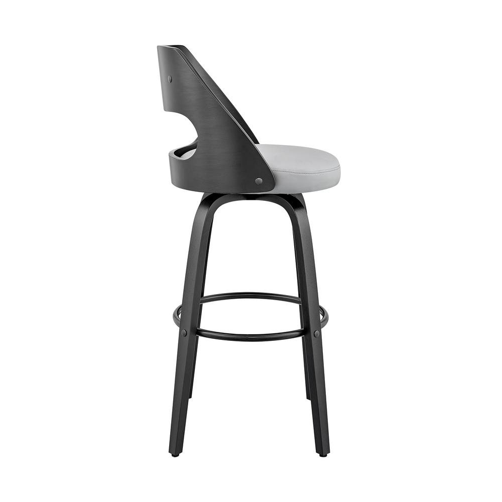 Julius 26" Gray Faux Leather and Black Wood Bar Stool. Picture 3