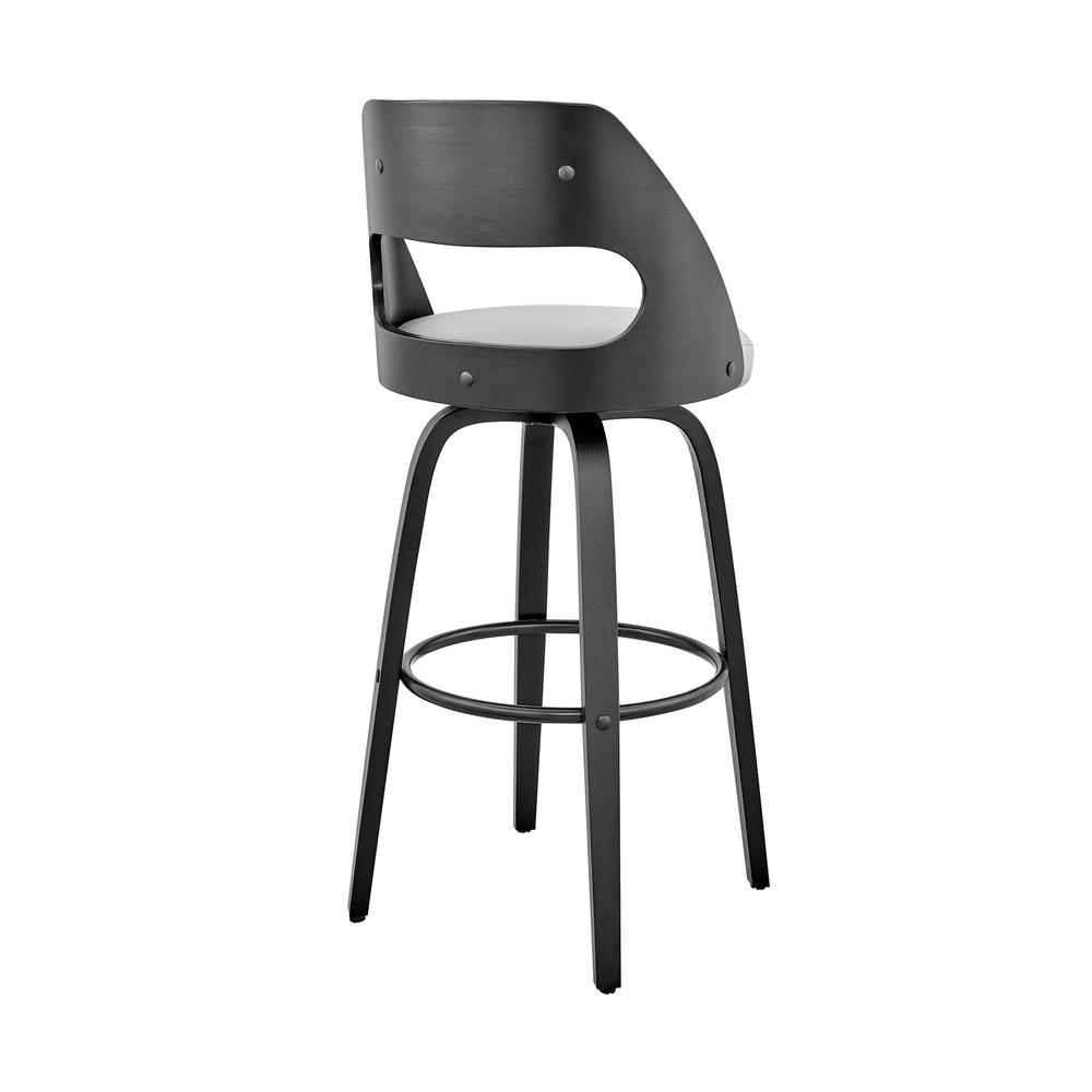 Julius 26" Gray Faux Leather and Black Wood Bar Stool. Picture 4