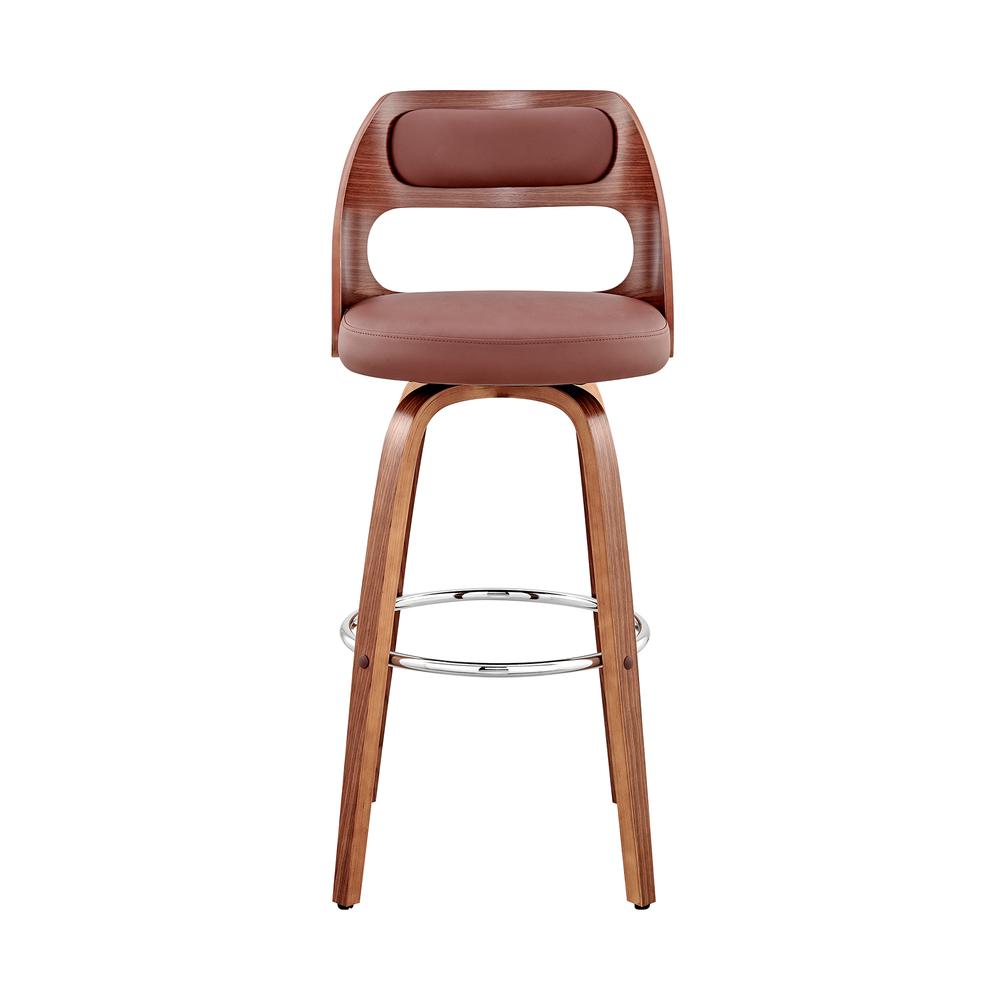 Julius 26" Brown Faux Leather and Walnut Wood Bar Stool. Picture 2