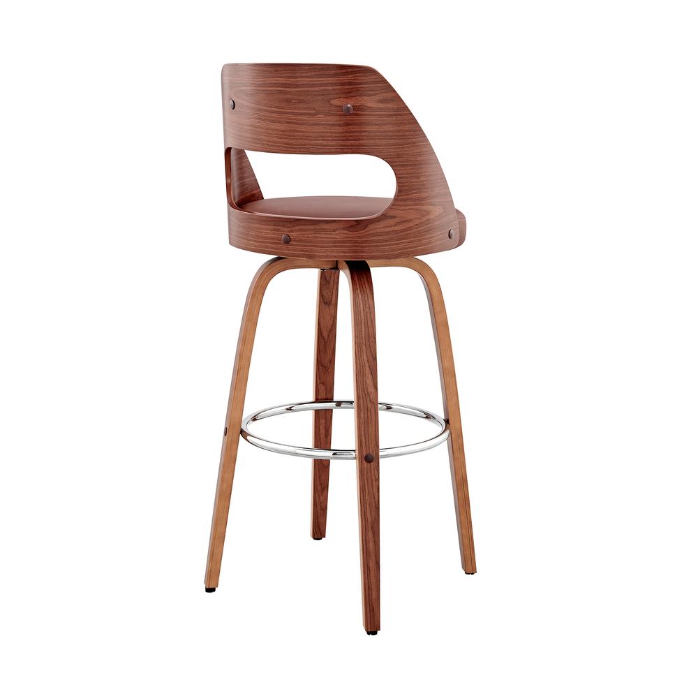 Julius 26" Brown Faux Leather and Walnut Wood Bar Stool. Picture 4