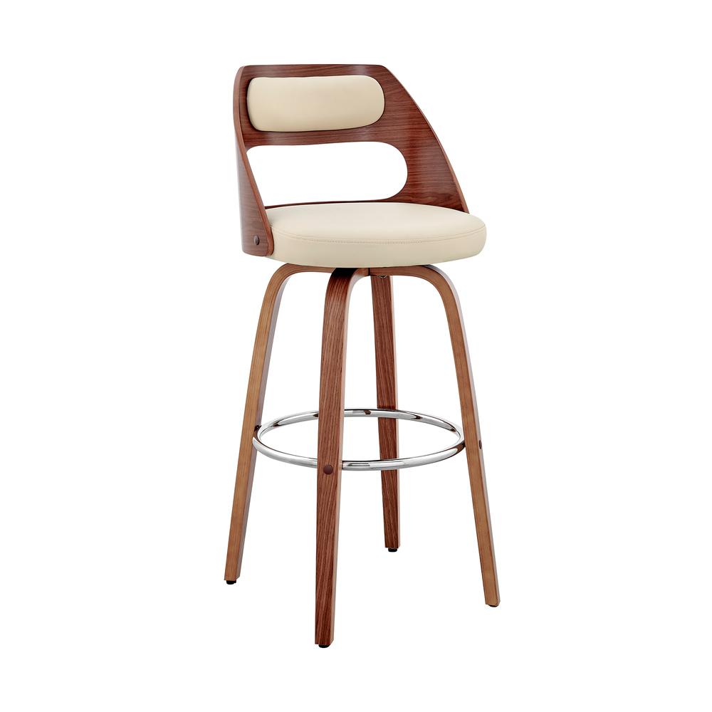 Julius 26" Cream Faux Leather and Walnut Wood Bar Stool. Picture 1