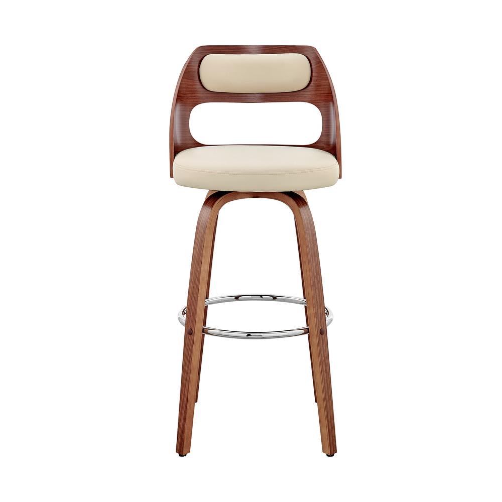 Julius 26" Cream Faux Leather and Walnut Wood Bar Stool. Picture 2