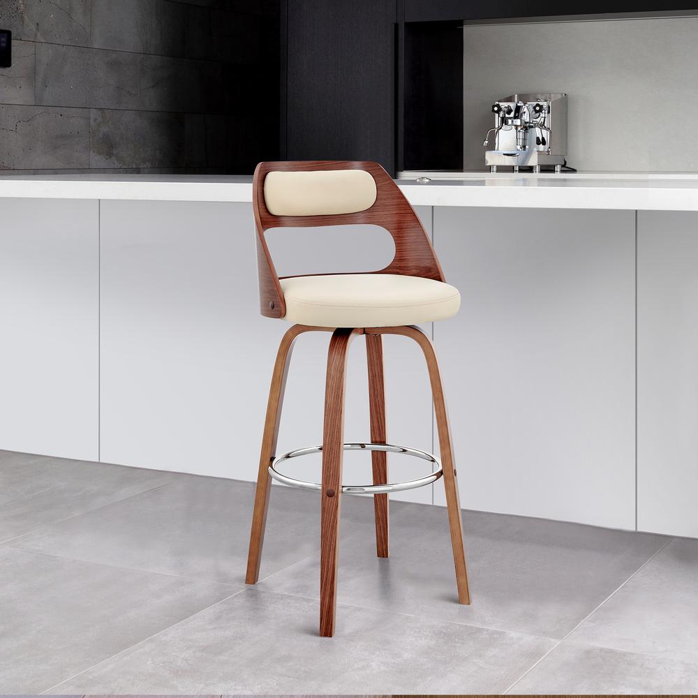 Julius 26" Cream Faux Leather and Walnut Wood Bar Stool. Picture 6