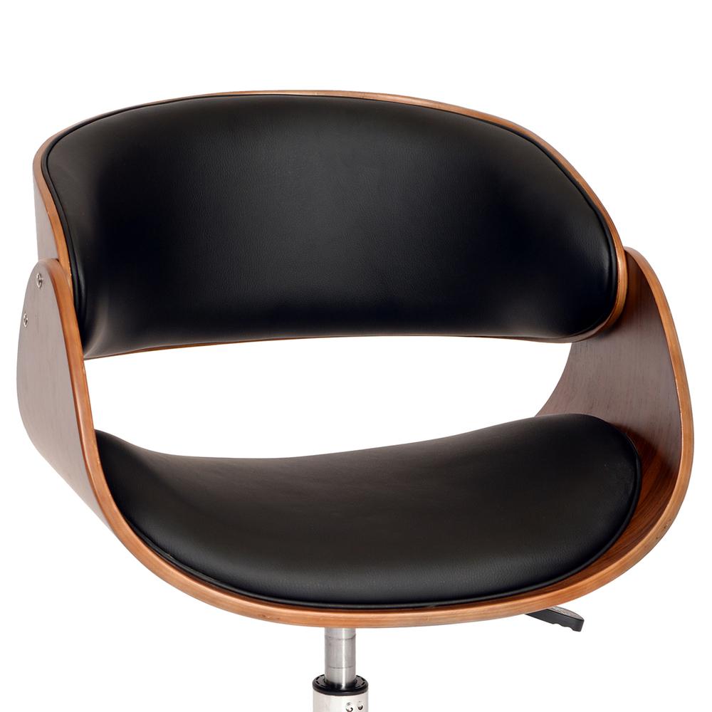 Armen Living Julian Modern Office Chair In Chrome Finish with Black Faux Leather And Walnut Veneer Back. Picture 2