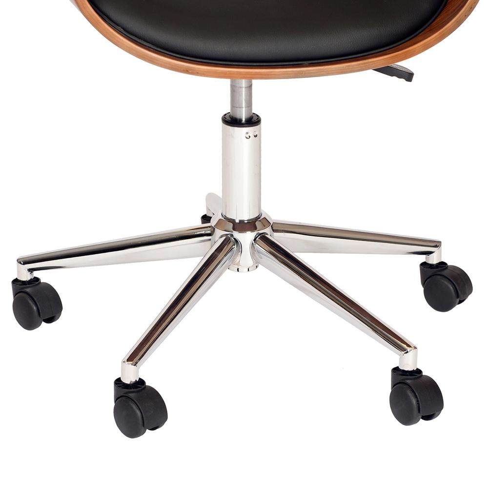 Modern Office Chair In Chrome Finish with Black Faux Leather - Walnut Veneer Back. Picture 3