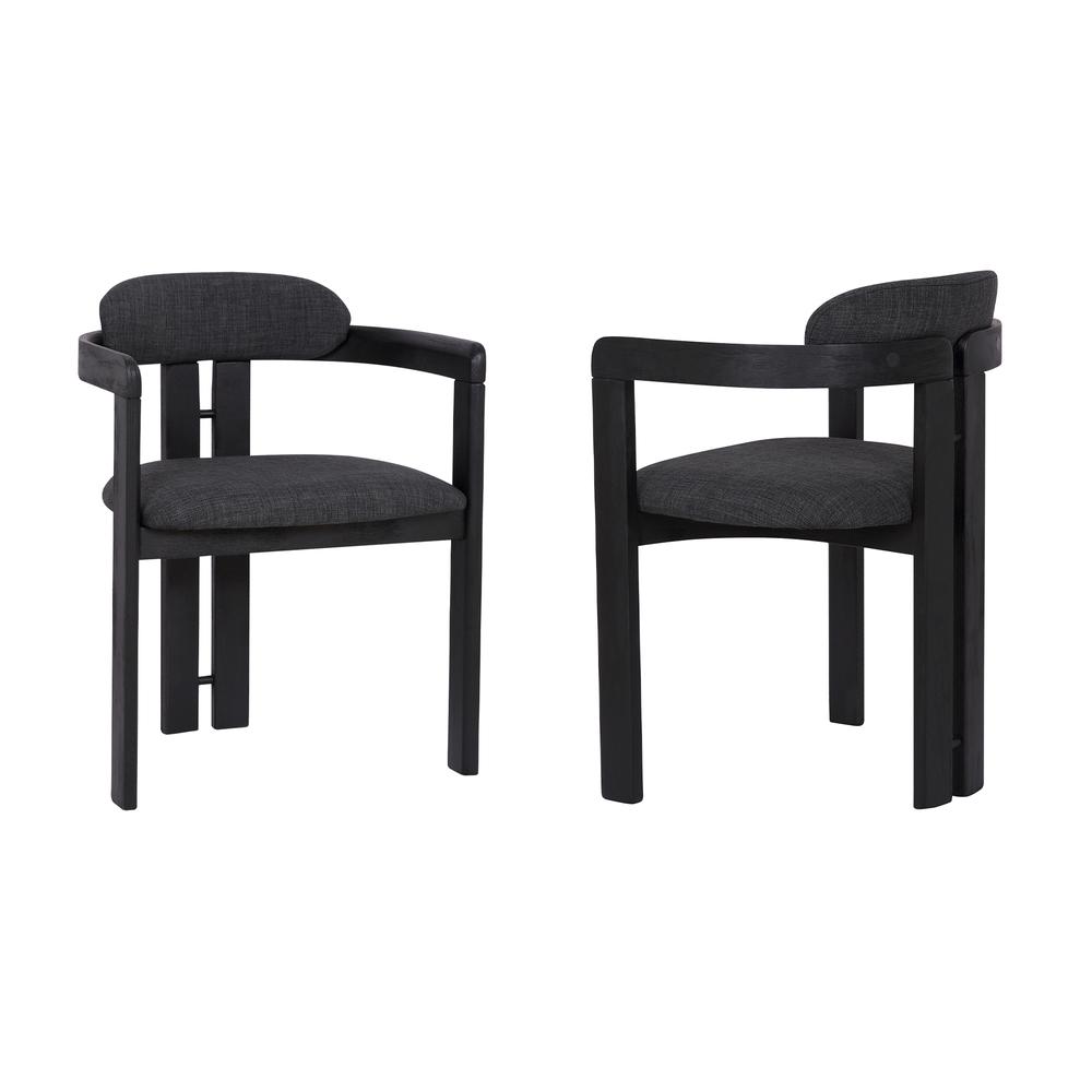 Jazmin Contemporary Dining Chair in Black Brushed Wood Finish and Charcoal Fabric - Set of 2. Picture 1