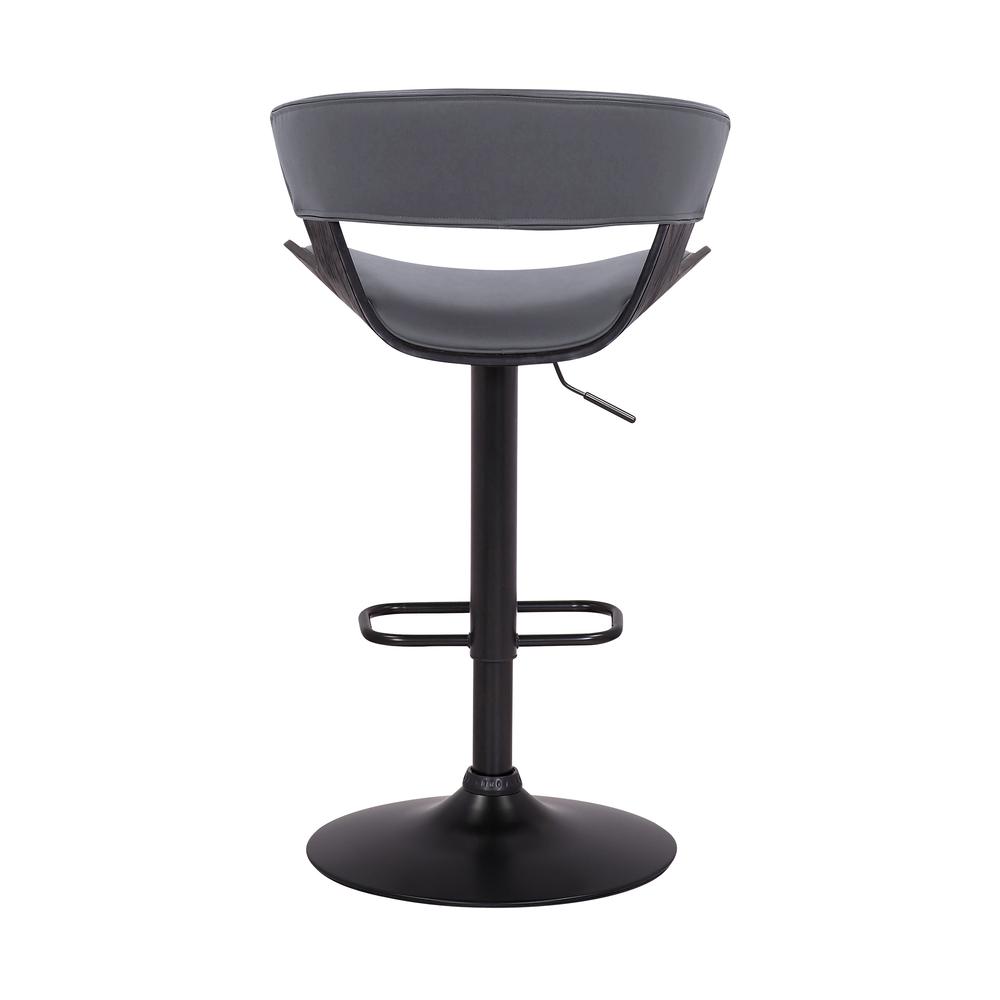 Karine Adjustable Swivel Grey Faux Leather and Black Wood Bar Stool with Black Base. Picture 5