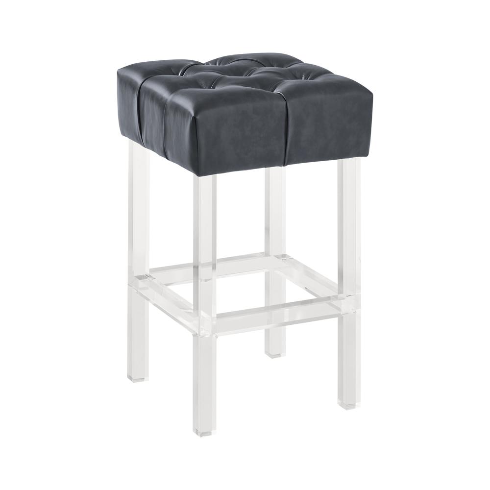 Armen Living Kara Contemporary 26" Counter Height Barstool in Grey Faux Leather with Acrylic Legs. Picture 1