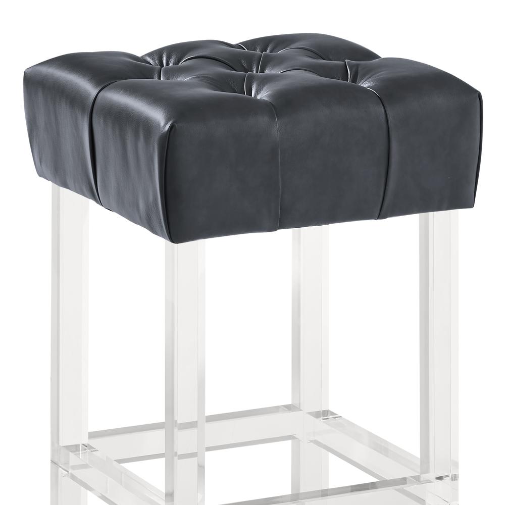 Armen Living Kara Contemporary 26" Counter Height Barstool in Grey Faux Leather with Acrylic Legs. Picture 2