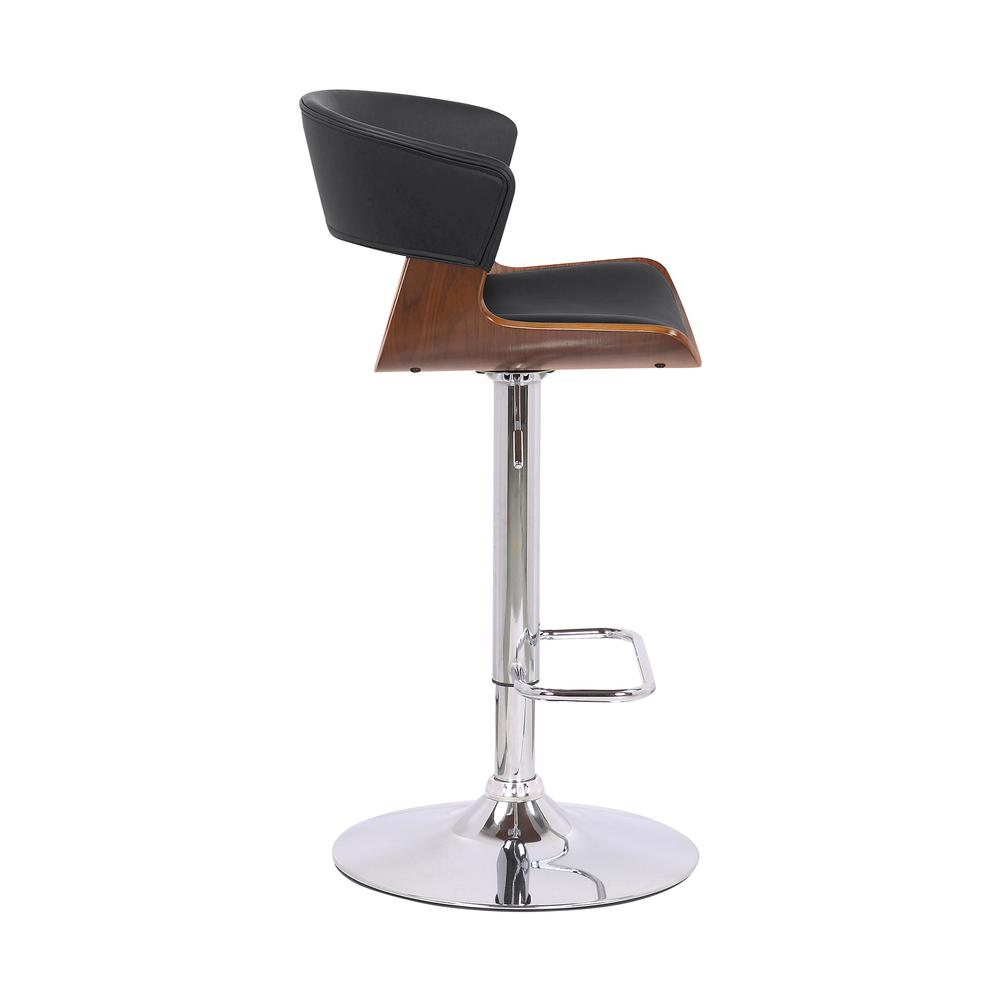 Karine Adjustable Swivel Black Faux Leather and Walnut Wood Bar Stool with Black Base. Picture 3