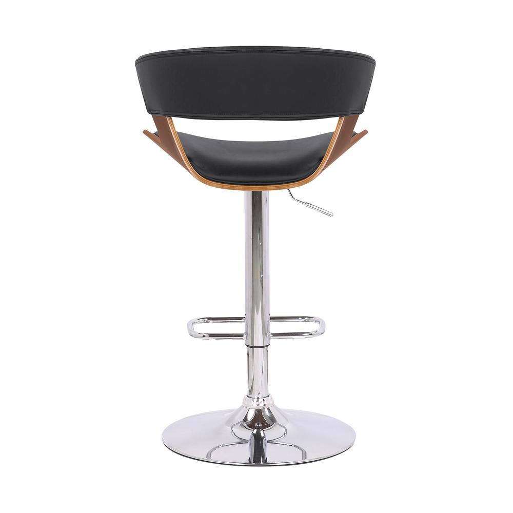 Karine Adjustable Swivel Black Faux Leather and Walnut Wood Bar Stool with Black Base. Picture 5