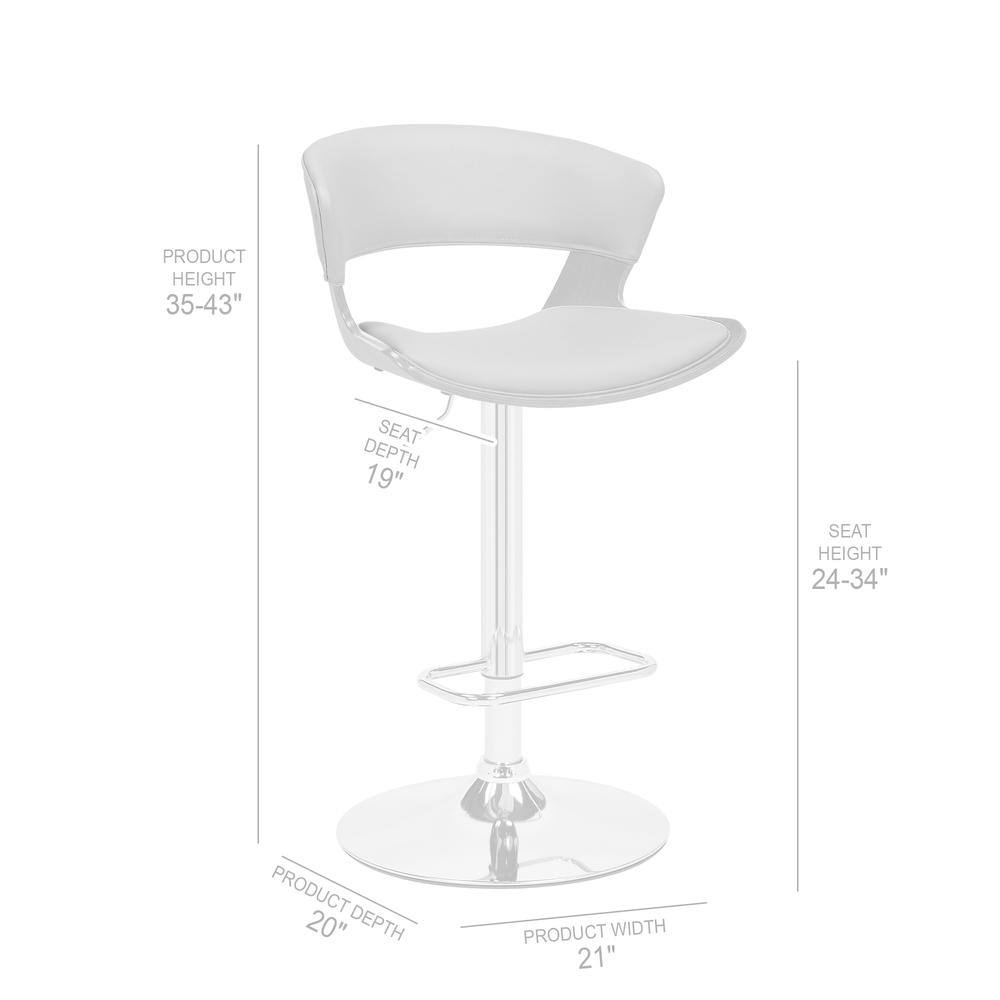 Karine Adjustable Swivel Cream Faux Leather and Walnut Wood Bar Stool with Black Base. Picture 9