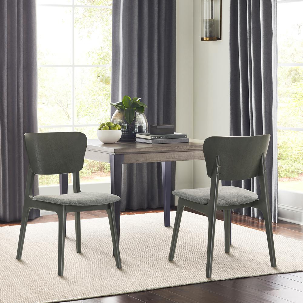Kalia Wood Dining Chair in Gray Finish with Gray Fabric - Set of 2. Picture 8