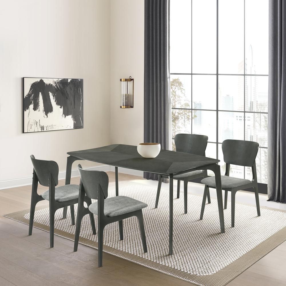 Kalia Wood Dining Chair in Gray Finish with Gray Fabric - Set of 2. Picture 9